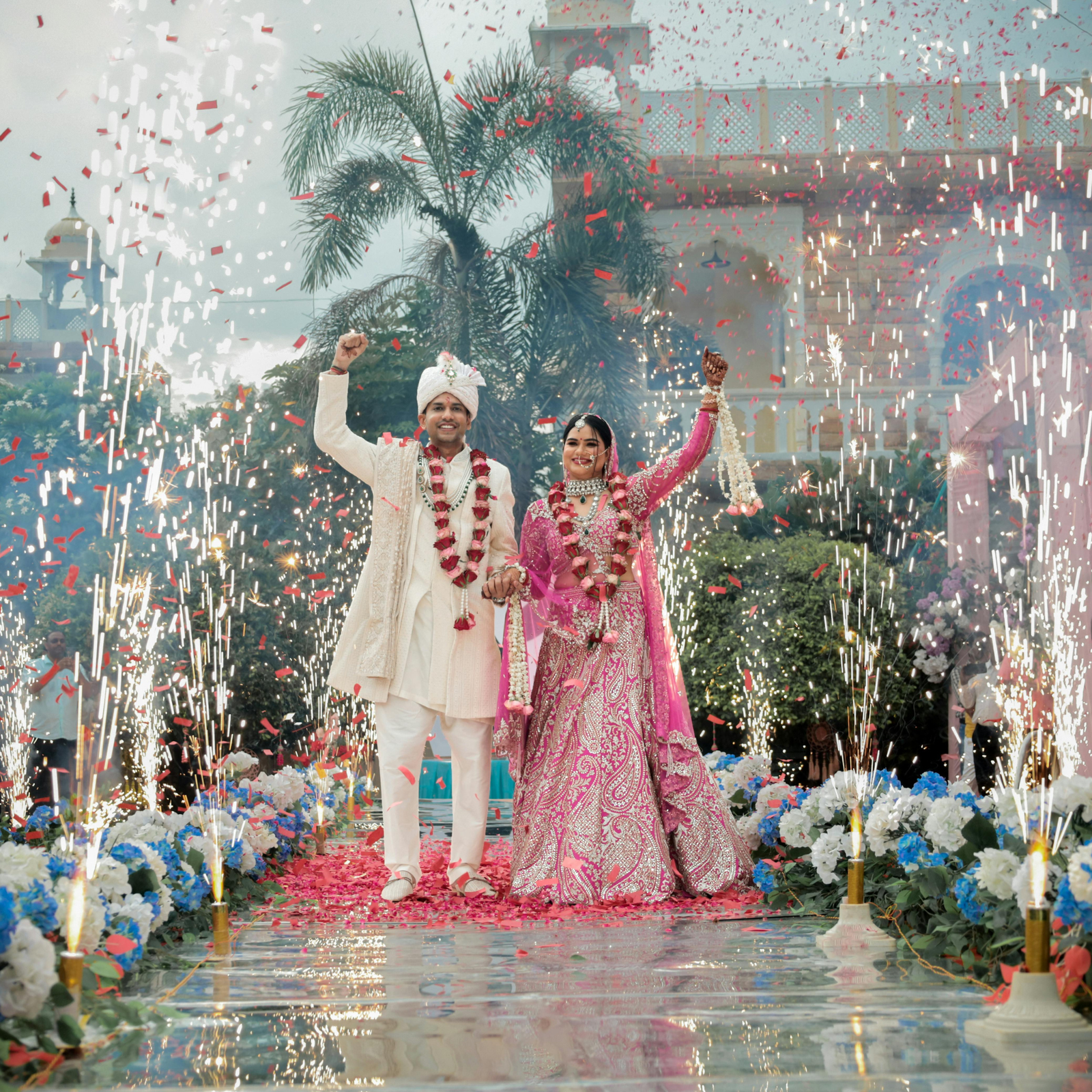 Bride and groom celebrating their wedding