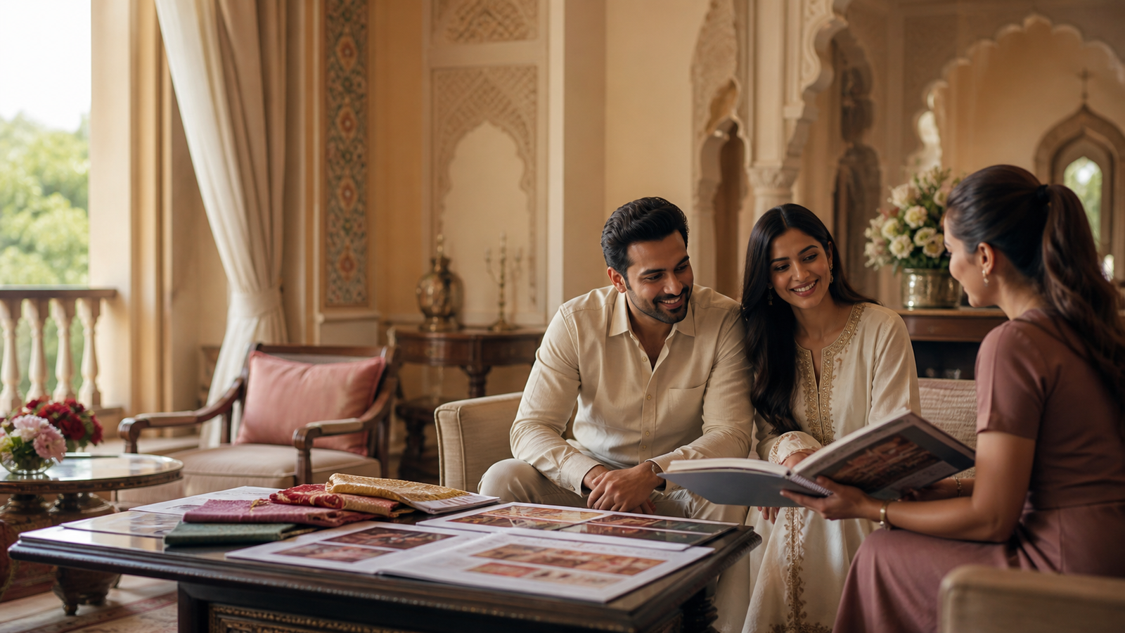 Couple consulting a wedding planner