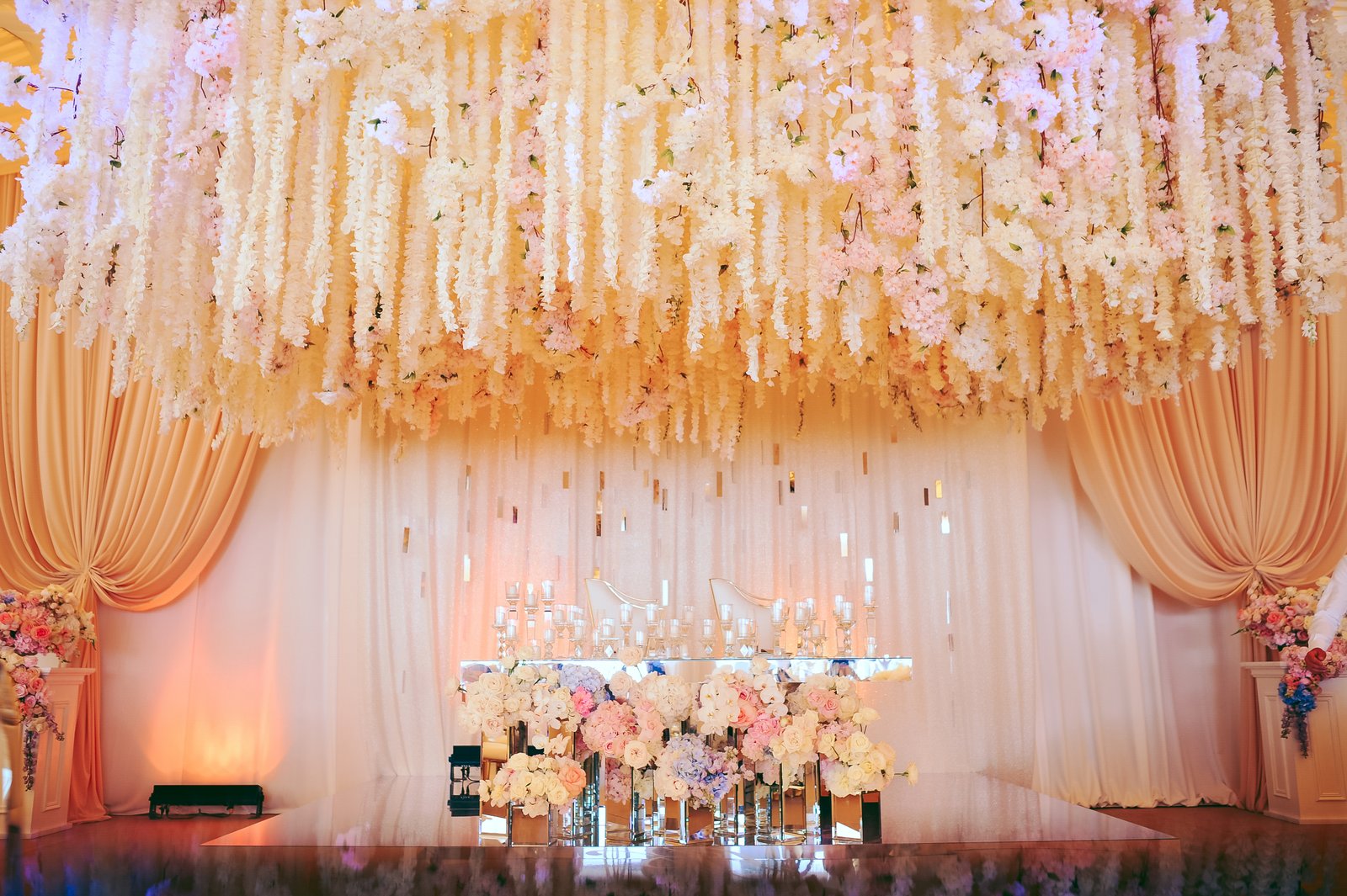 Wedding stage with flowers and candles